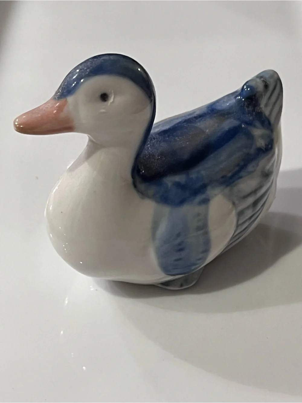 Vintage Otagiri Blue and White Miniature Porcelain Duck Figurine